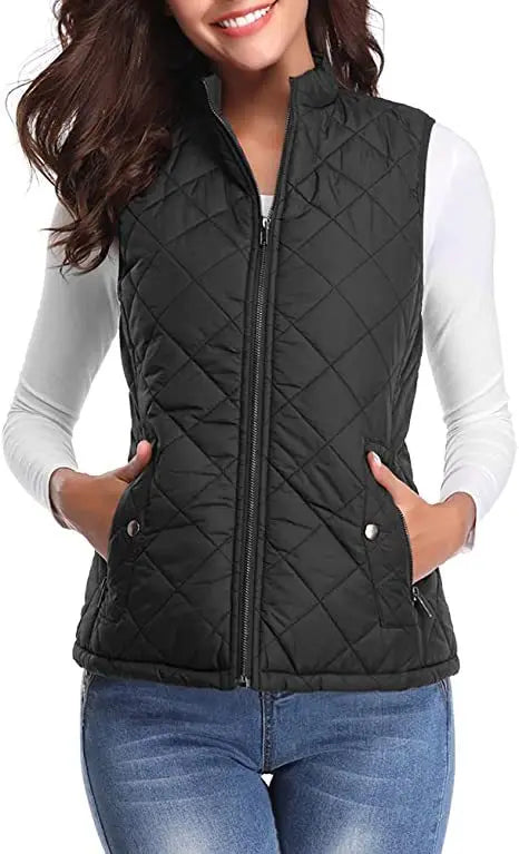 Lichtgewicht gewatteerd damesgilet met opstaande kraag - Katoen voor de winter