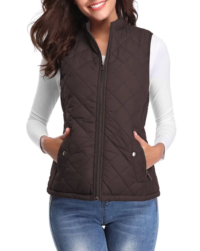 Lichtgewicht gewatteerd damesgilet met opstaande kraag - Katoen voor de winter