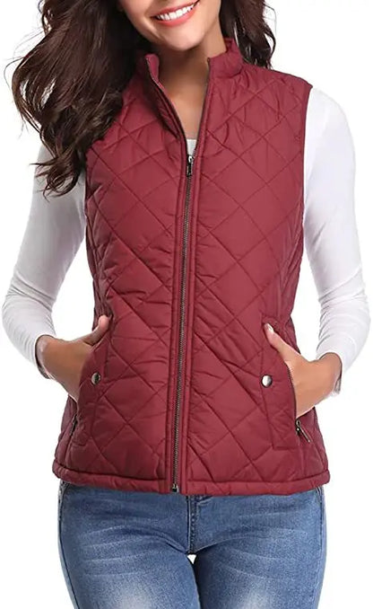 Lichtgewicht gewatteerd damesgilet met opstaande kraag - Katoen voor de winter