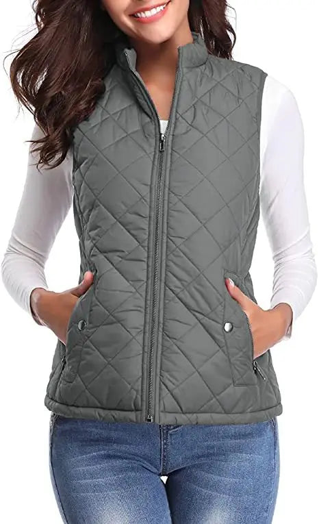 Lichtgewicht gewatteerd damesgilet met opstaande kraag - Katoen voor de winter