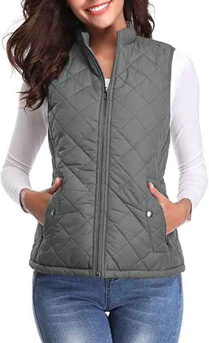 Lichtgewicht gewatteerd damesgilet met opstaande kraag - Katoen voor de winter