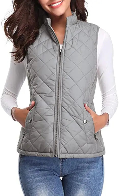 Lichtgewicht gewatteerd damesgilet met opstaande kraag - Katoen voor de winter