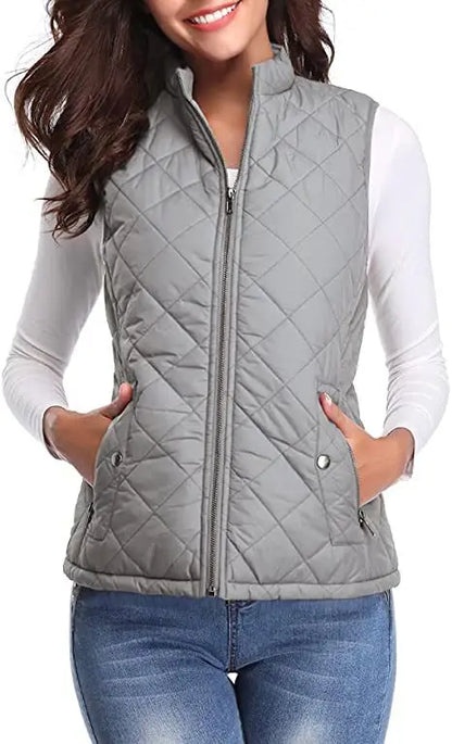 Lichtgewicht gewatteerd damesgilet met opstaande kraag - Katoen voor de winter
