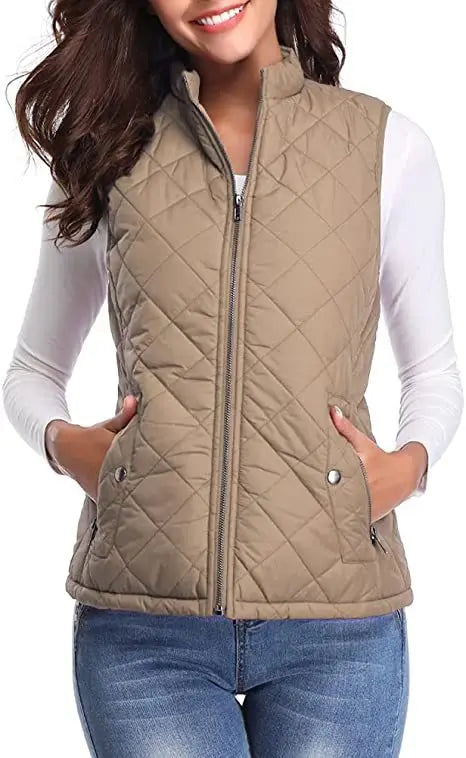 Lichtgewicht gewatteerd damesgilet met opstaande kraag - Katoen voor de winter
