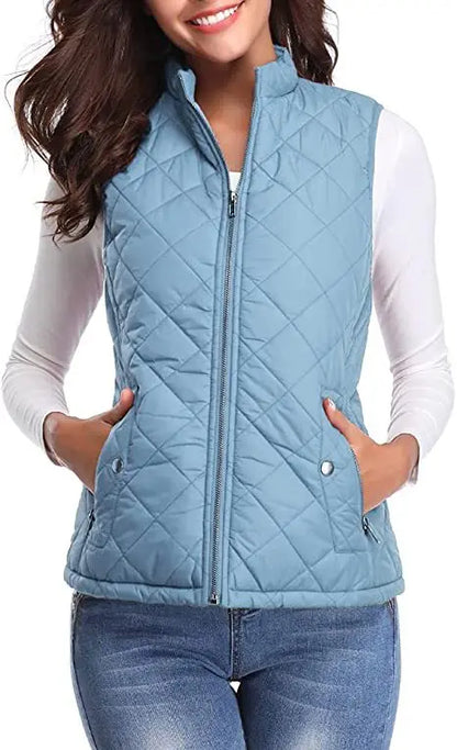 Lichtgewicht gewatteerd damesgilet met opstaande kraag - Katoen voor de winter