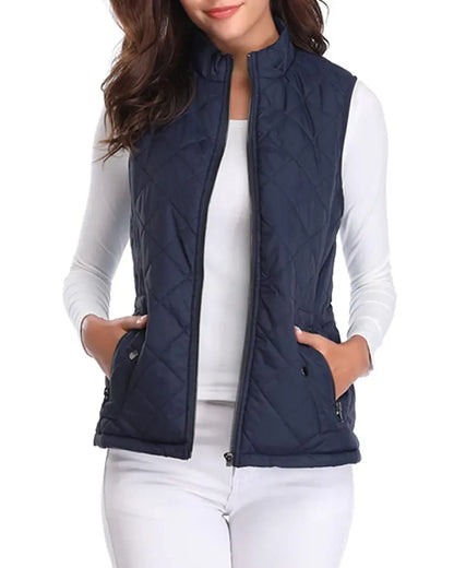 Lichtgewicht gewatteerd damesgilet met opstaande kraag - Katoen voor de winter