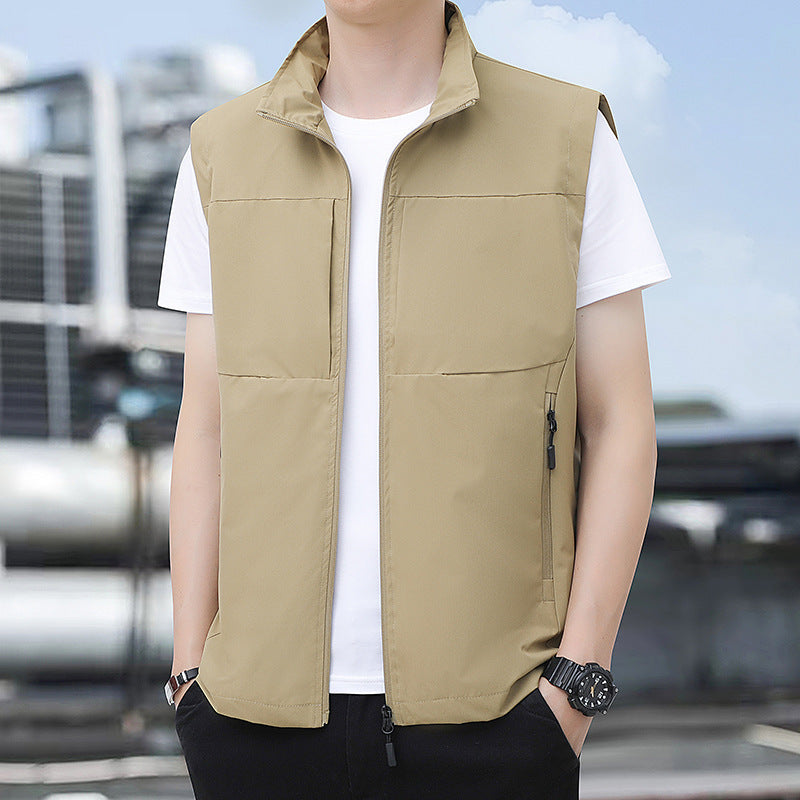 Lichtgewicht winddicht outdoor bodywarmer met opstaande kraag en verborgen zakken met ritssluiting voor heren