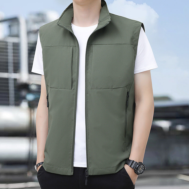Lichtgewicht winddicht outdoor bodywarmer met opstaande kraag en verborgen zakken met ritssluiting voor heren