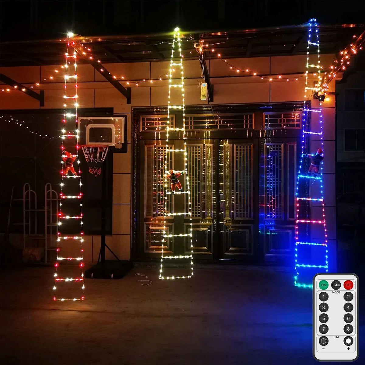 Lichtsnoer met kerstman op ladder