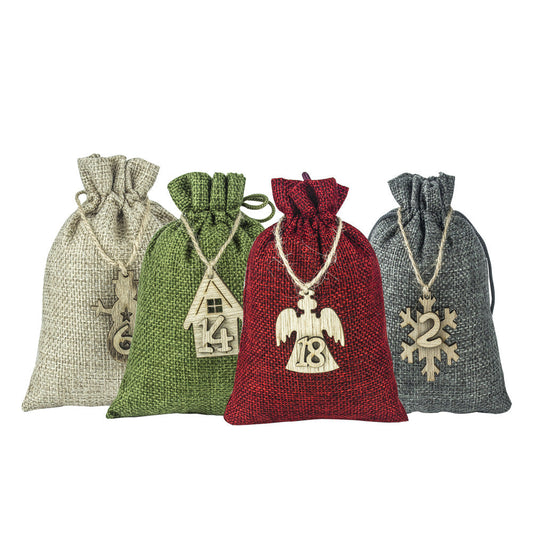 Linnen adventskalenderzakjes voor kerst, set