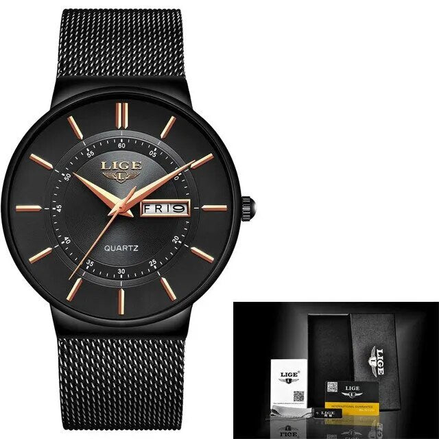 Luxe Ultra-Dun Waterdicht Roestvrijstalen Quartz Herenhorloge – Elegant Herenhorloge met Datumweergave Sporthorloge