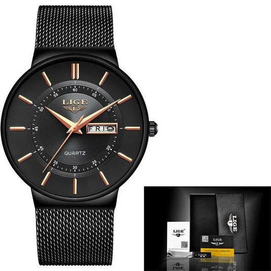 Luxe Ultra-Dun Waterdicht Roestvrijstalen Quartz Herenhorloge – Elegant Herenhorloge met Datumweergave Sporthorloge