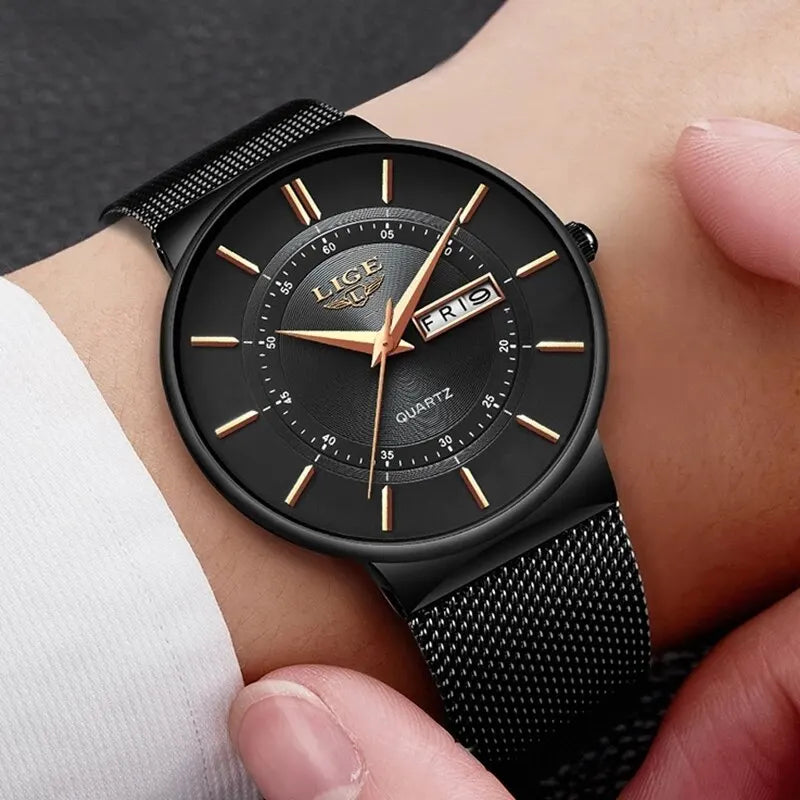 Luxe Ultra-Dun Waterdicht Roestvrijstalen Quartz Herenhorloge – Elegant Herenhorloge met Datumweergave Sporthorloge