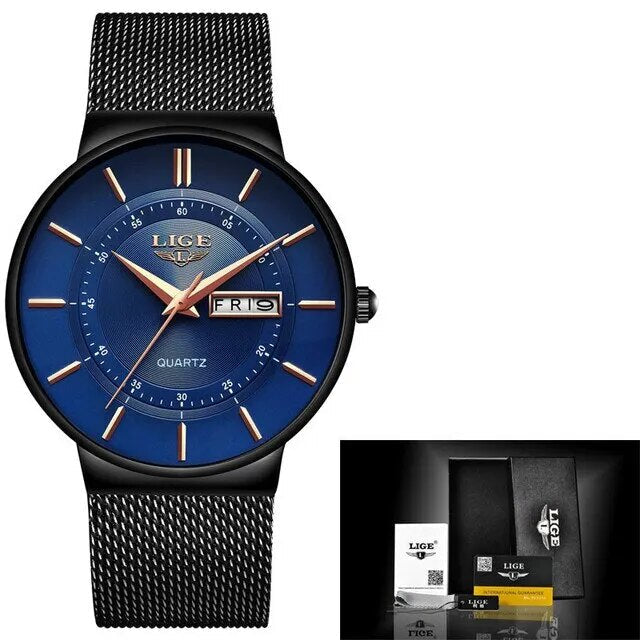 Luxe Ultra-Dun Waterdicht Roestvrijstalen Quartz Herenhorloge – Elegant Herenhorloge met Datumweergave Sporthorloge