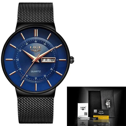 Luxe Ultra-Dun Waterdicht Roestvrijstalen Quartz Herenhorloge – Elegant Herenhorloge met Datumweergave Sporthorloge