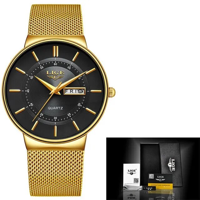 Luxe Ultra-Dun Waterdicht Roestvrijstalen Quartz Herenhorloge – Elegant Herenhorloge met Datumweergave Sporthorloge