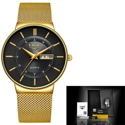 Luxe Ultra-Dun Waterdicht Roestvrijstalen Quartz Herenhorloge – Elegant Herenhorloge met Datumweergave Sporthorloge
