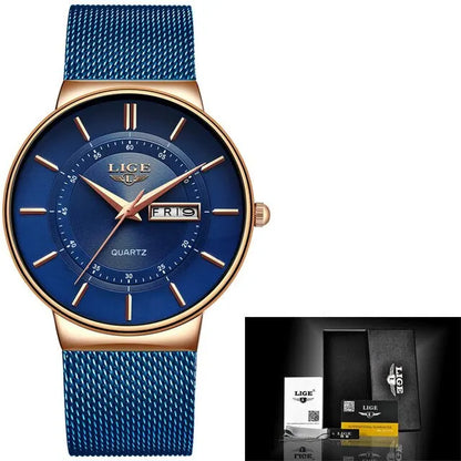 Luxe Ultra-Dun Waterdicht Roestvrijstalen Quartz Herenhorloge – Elegant Herenhorloge met Datumweergave Sporthorloge