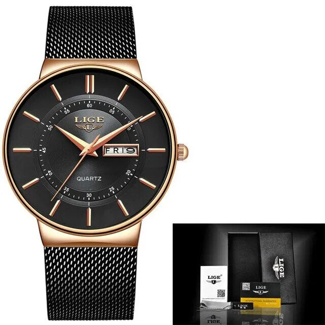 Luxe Ultra-Dun Waterdicht Roestvrijstalen Quartz Herenhorloge – Elegant Herenhorloge met Datumweergave Sporthorloge