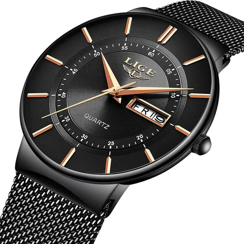 Luxe Ultra-Dun Waterdicht Roestvrijstalen Quartz Herenhorloge – Elegant Herenhorloge met Datumweergave Sporthorloge