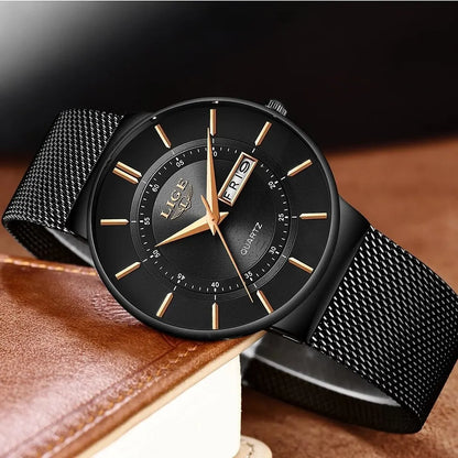 Luxe Ultra-Dun Waterdicht Roestvrijstalen Quartz Herenhorloge – Elegant Herenhorloge met Datumweergave Sporthorloge
