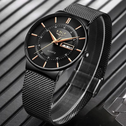 Luxe Ultra-Dun Waterdicht Roestvrijstalen Quartz Herenhorloge – Elegant Herenhorloge met Datumweergave Sporthorloge