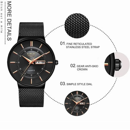 Luxe Ultra-Dun Waterdicht Roestvrijstalen Quartz Herenhorloge – Elegant Herenhorloge met Datumweergave Sporthorloge