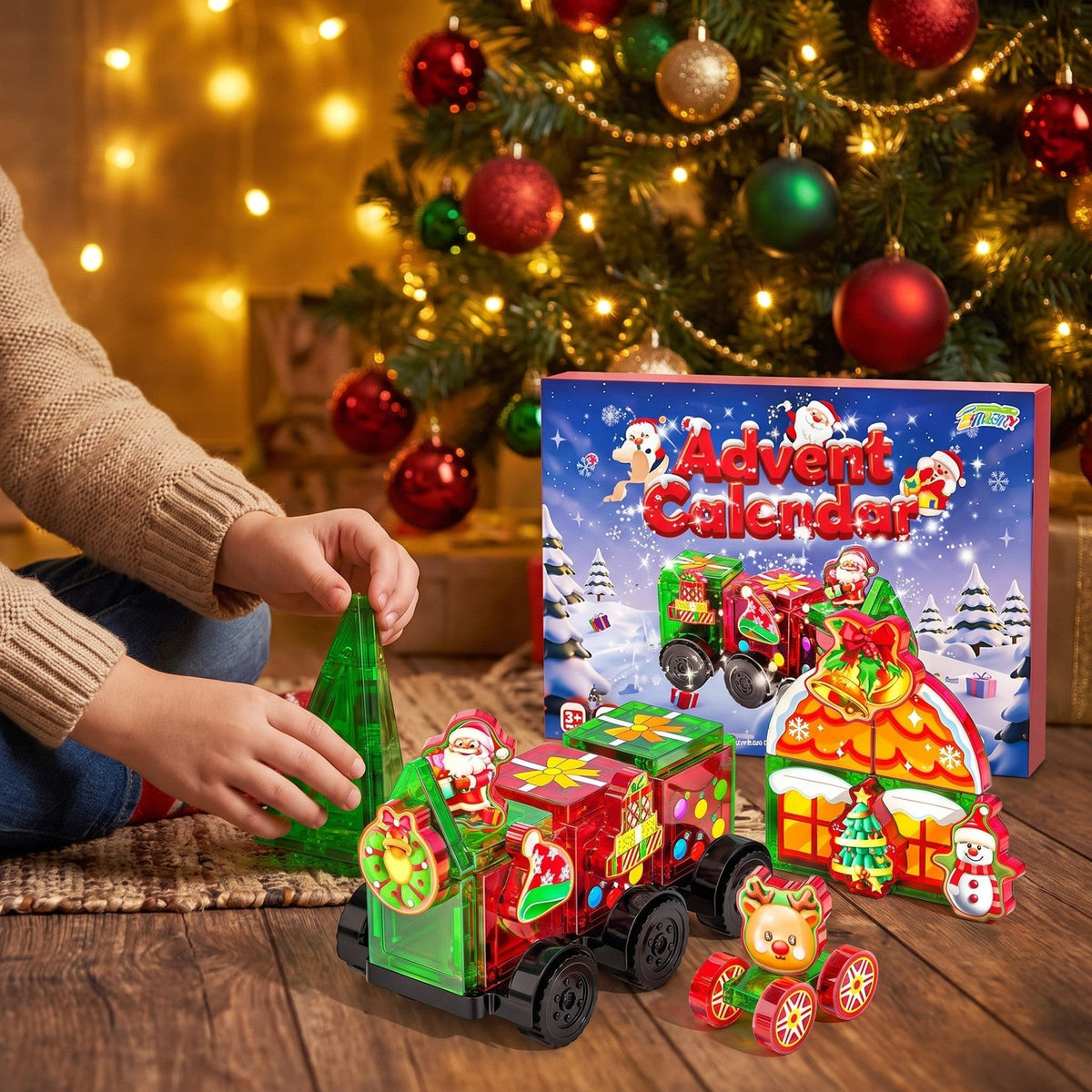 Magnetische Tegels Kersttrein Adventskalender, 45 Stukjes