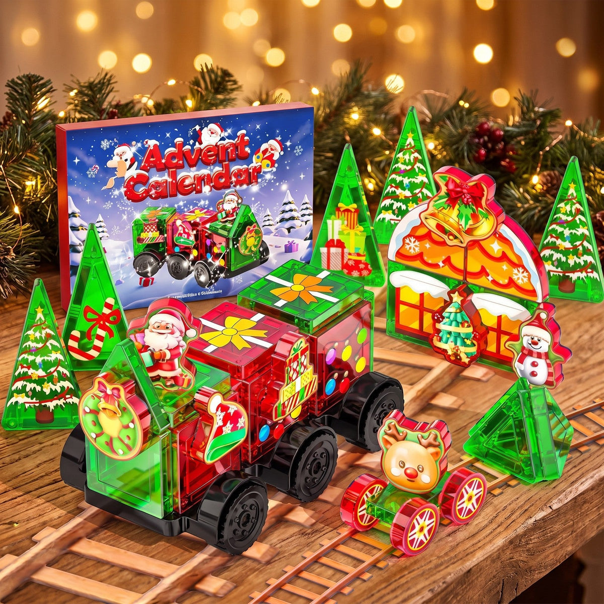 Magnetische Tegels Kersttrein Adventskalender, 45 Stukjes