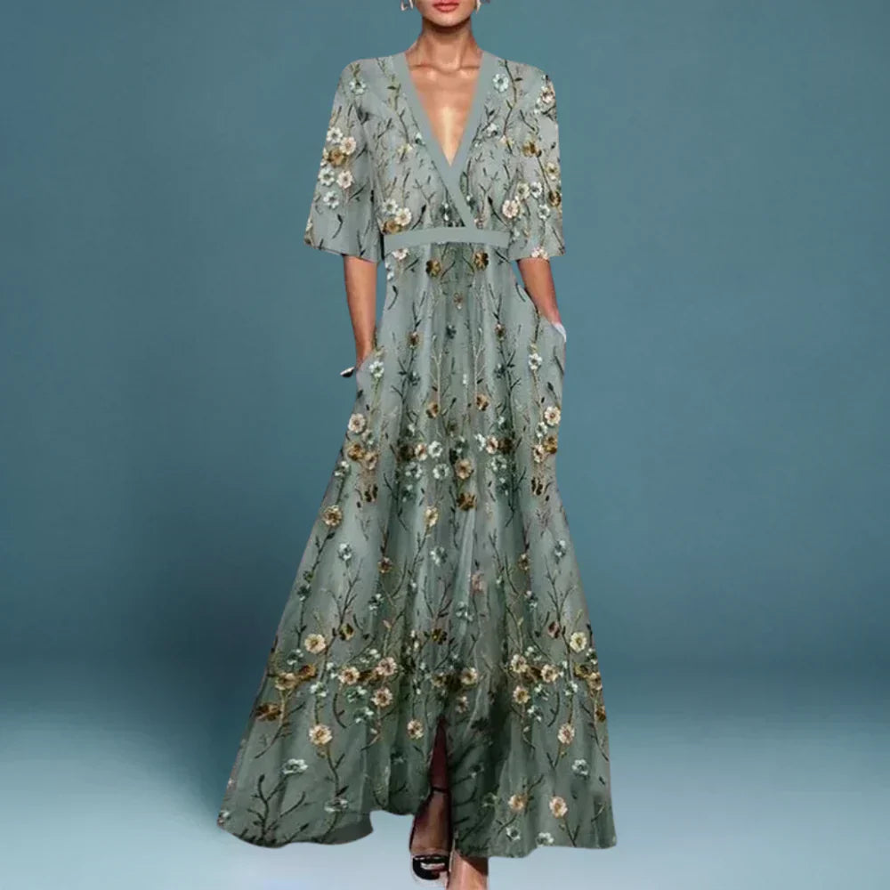 Image of Manon | Dames V-hals Bloemen Maxi Jurk