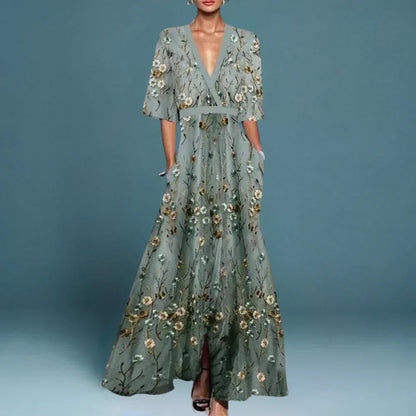Image of Manon | Dames V-hals Bloemen Maxi Jurk
