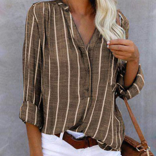 Image of Margaret | Dames Gestreept Blouse met Lange Mouwen