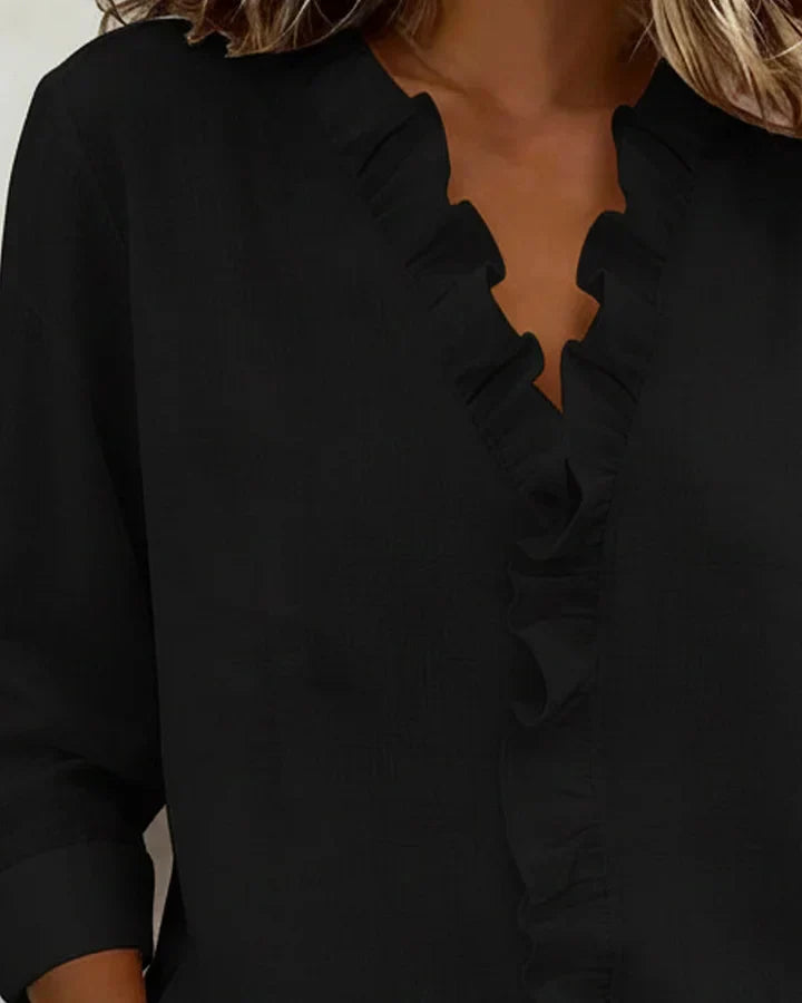 Image of Marie | Dames Ruche V-hals Lange Mouw Blouse