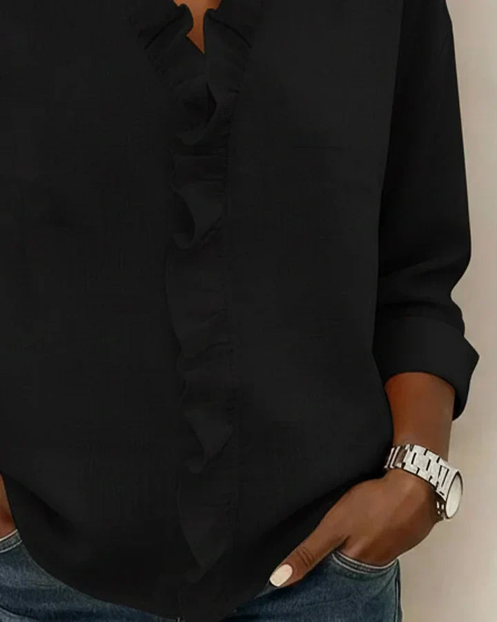 Image of Marie | Dames Ruche V-hals Lange Mouw Blouse