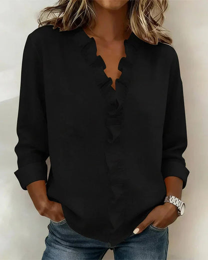 Image of Marie | Dames Ruche V-hals Lange Mouw Blouse