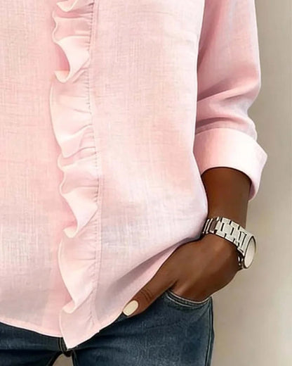 Image of Marie | Dames Ruche V-hals Lange Mouw Blouse