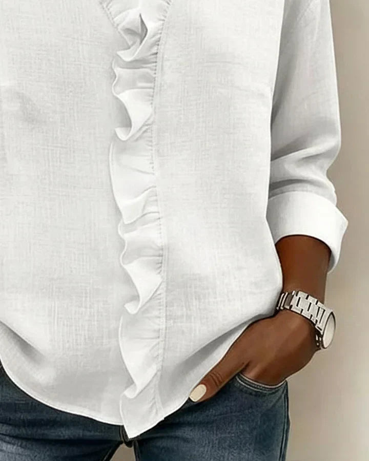 Image of Marie | Dames Ruche V-hals Lange Mouw Blouse