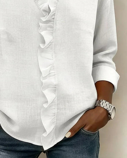 Image of Marie | Dames Ruche V-hals Lange Mouw Blouse