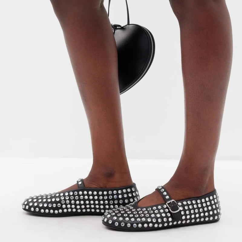 Mary Jane-schoenen voor dames met strass-steentjes en gespriempje
