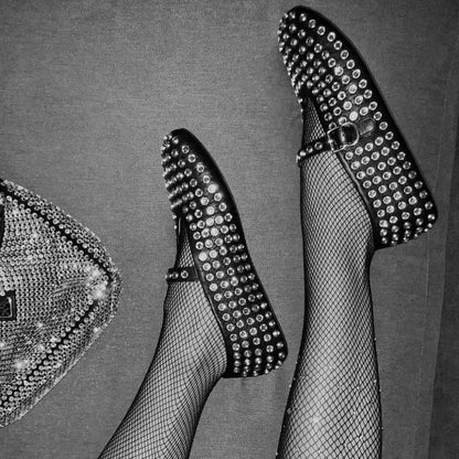 Mary Jane-schoenen voor dames met strass-steentjes en gespriempje