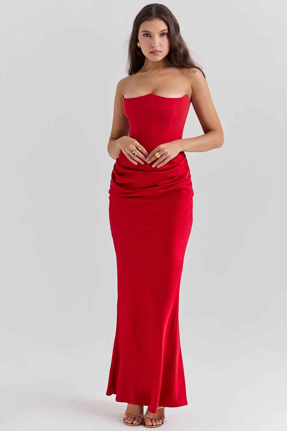 Image of Maud | Dames Strapless Bodycon Midi Jurk