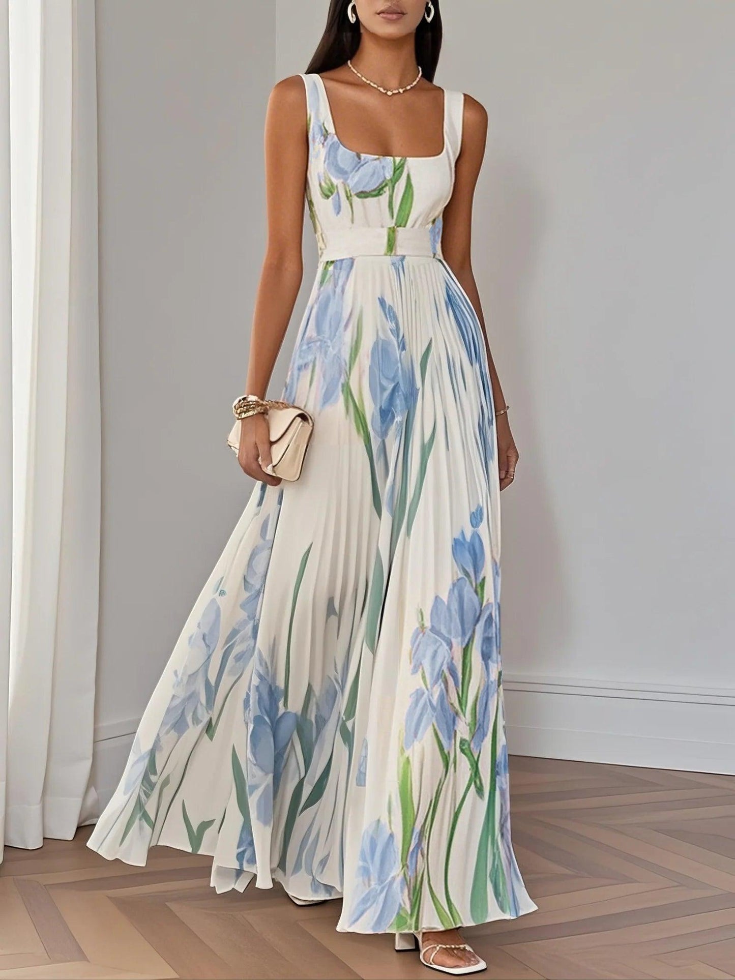 Image of Melissa | Dames Mouwloze Bloemen Maxi Jurk