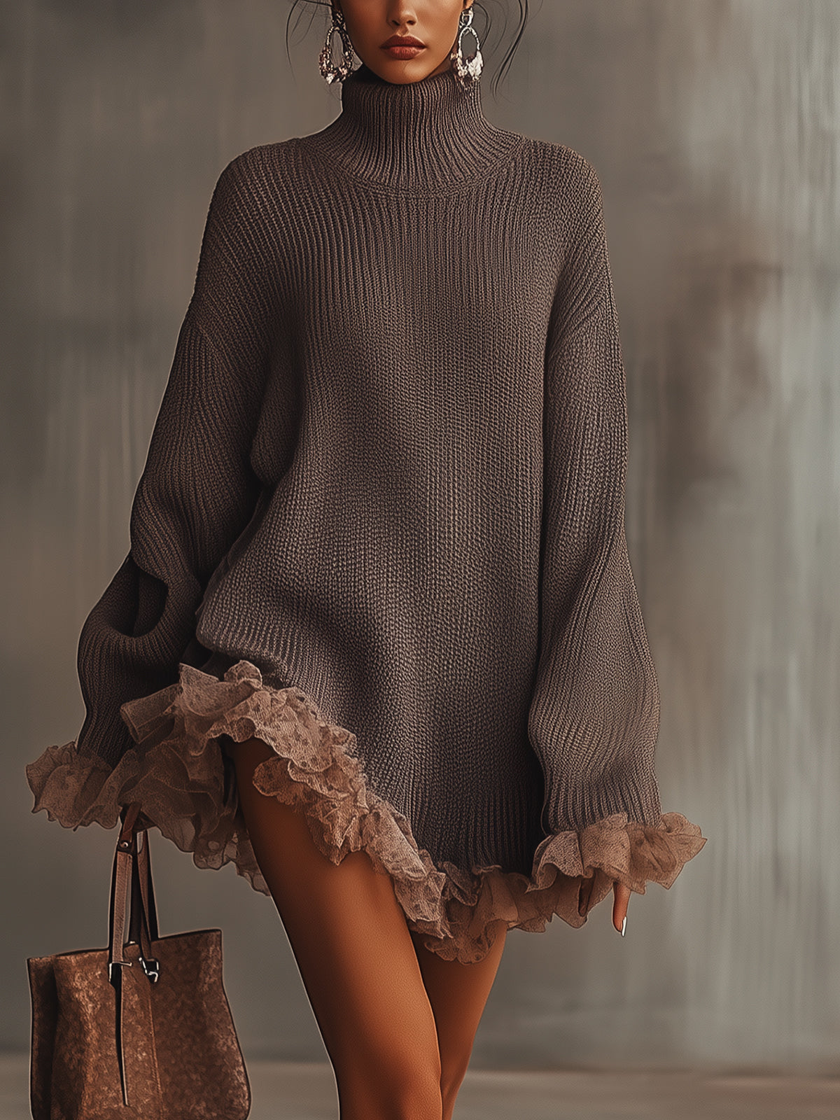 Image of Merel | Dames Turtleneck Mini Sweater Jurk