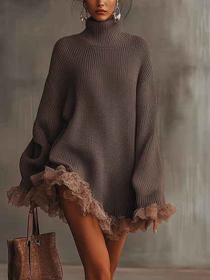 Image of Merel | Dames Turtleneck Mini Sweater Jurk