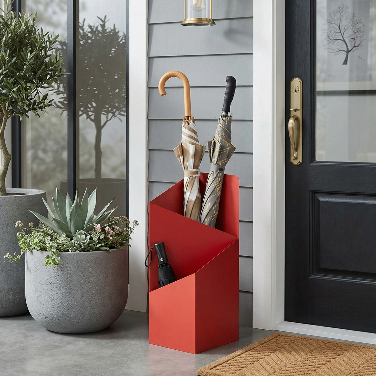 Metalen paraplubak met geometrisch ontwerp