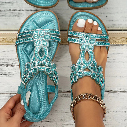 Image of Michelle | Dames Versierde Platte T-Strap Sandalen