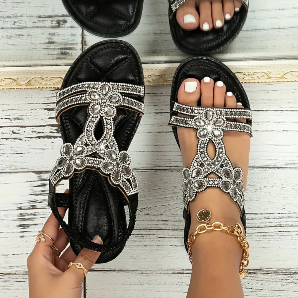 Image of Michelle | Dames Versierde Platte T-Strap Sandalen