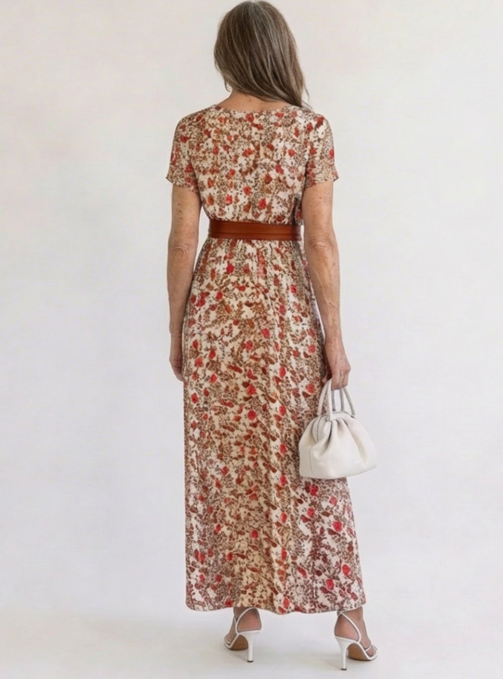 Midi-jurk met bloemenprint, V-hals en korte mouwen voor dames