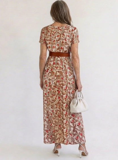 Midi-jurk met bloemenprint, V-hals en korte mouwen voor dames
