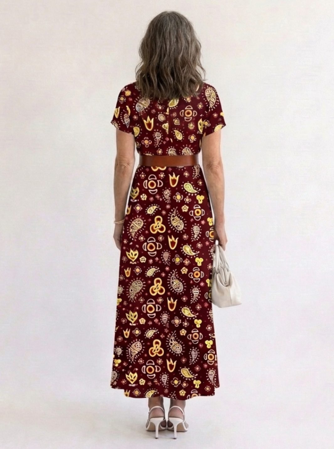 Midi-jurk met bloemenprint, V-hals en korte mouwen voor dames